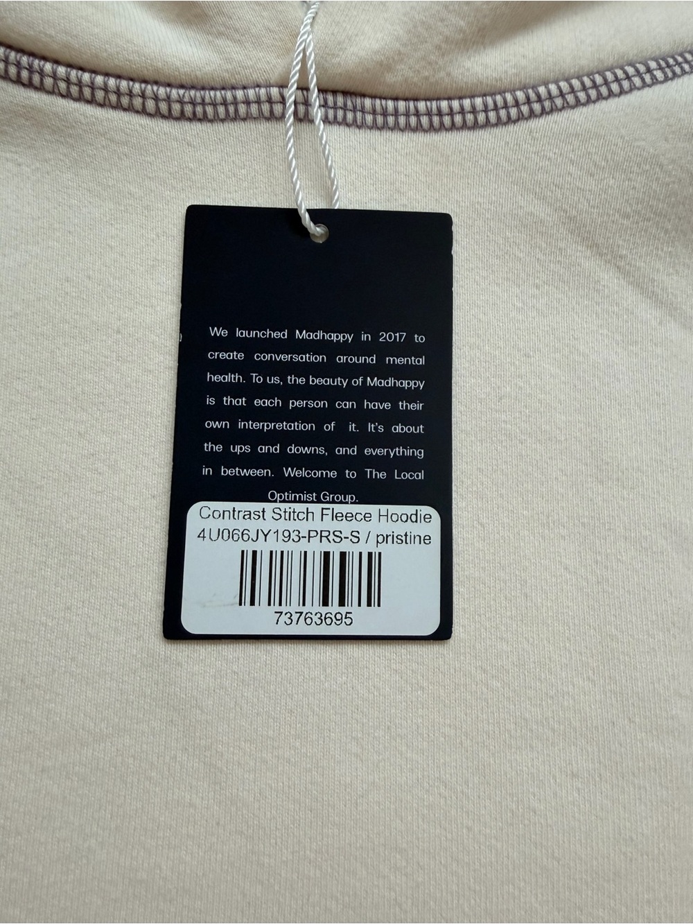 Madhappy Cream Hoodie with Contrasting Grey Stitching-Unisex sizing - Picture 4 of 11